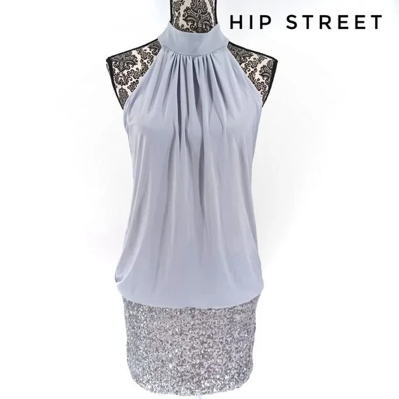 green emerald velvet dress Miss Circle Women's Palmer Glitter Drop Waist Maxi Dress - Silver